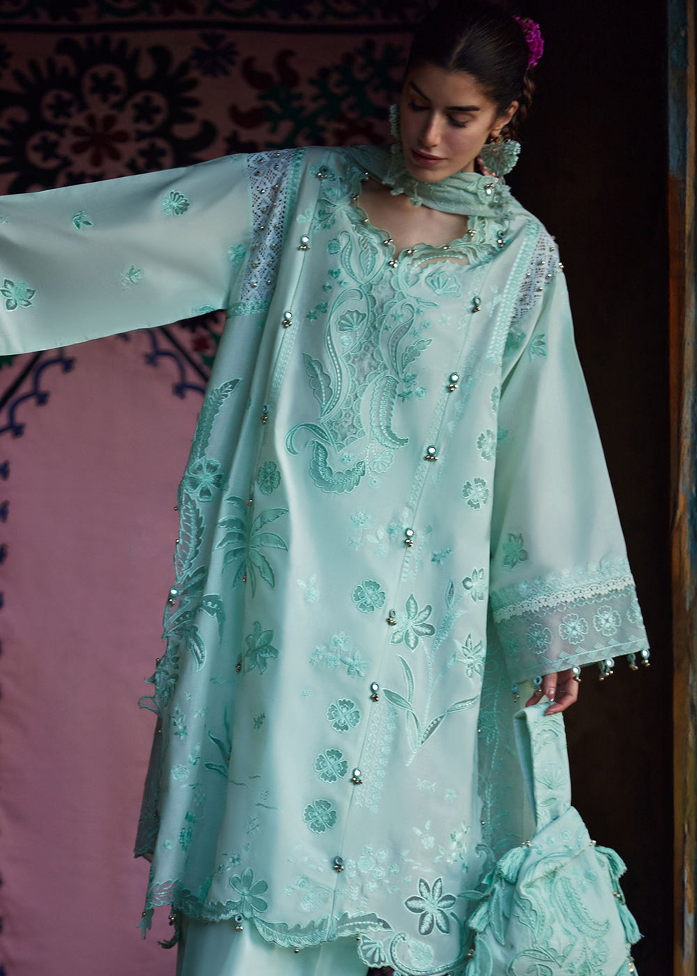 Buy Now Meiti Festive Lawn '26 by Zaha | FĚN YÙN 粉韵 (ZL26-09 A) Online in USA, UK, Canada, France, Greece, Germany, Ireland, Sweden, UAE & Worldwide at Empress.