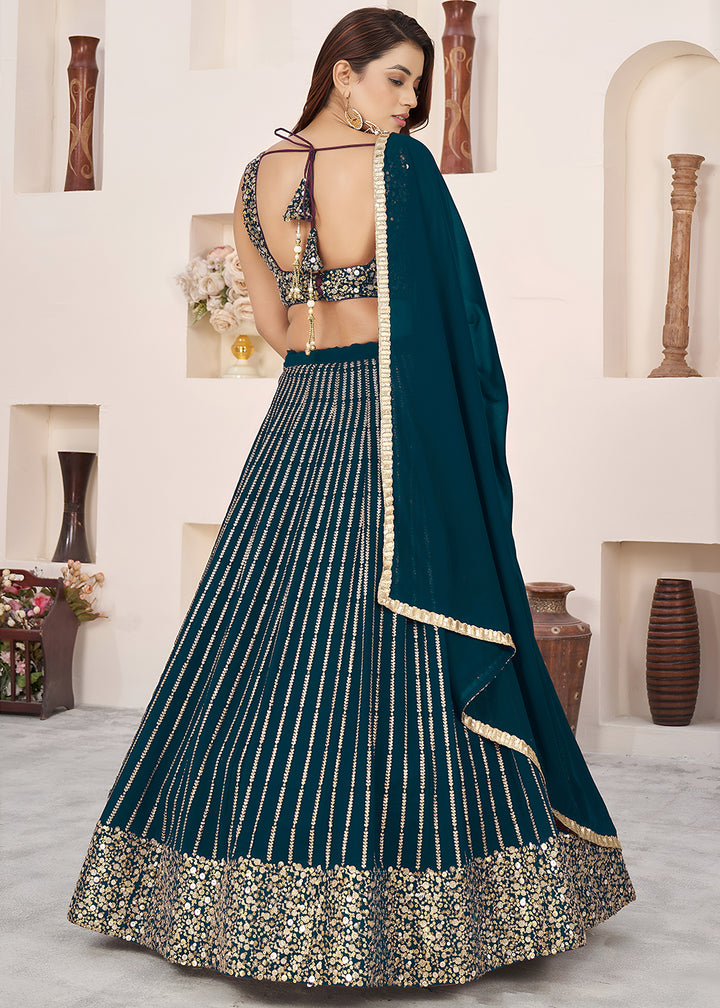 Buy Now Green Sequins Zari Embroidered Work Function Lehenga Choli Online in US, UK, Canada, France, Italy, Germany, Sweden, UAE &amp; Worldwide at Empress Clothing.