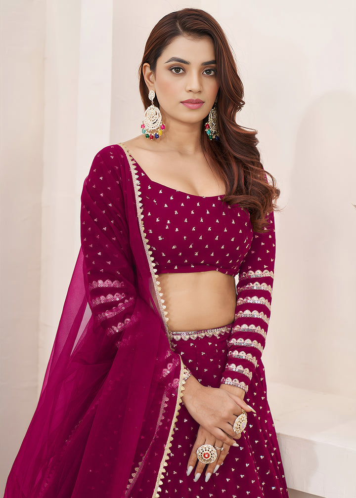 Buy Now Pink Sequin Zari Embroidered Work Function Lehenga Choli Online in US, UK, Canada, France, Italy, Germany, Sweden, UAE &amp; Worldwide at Empress Clothing.
