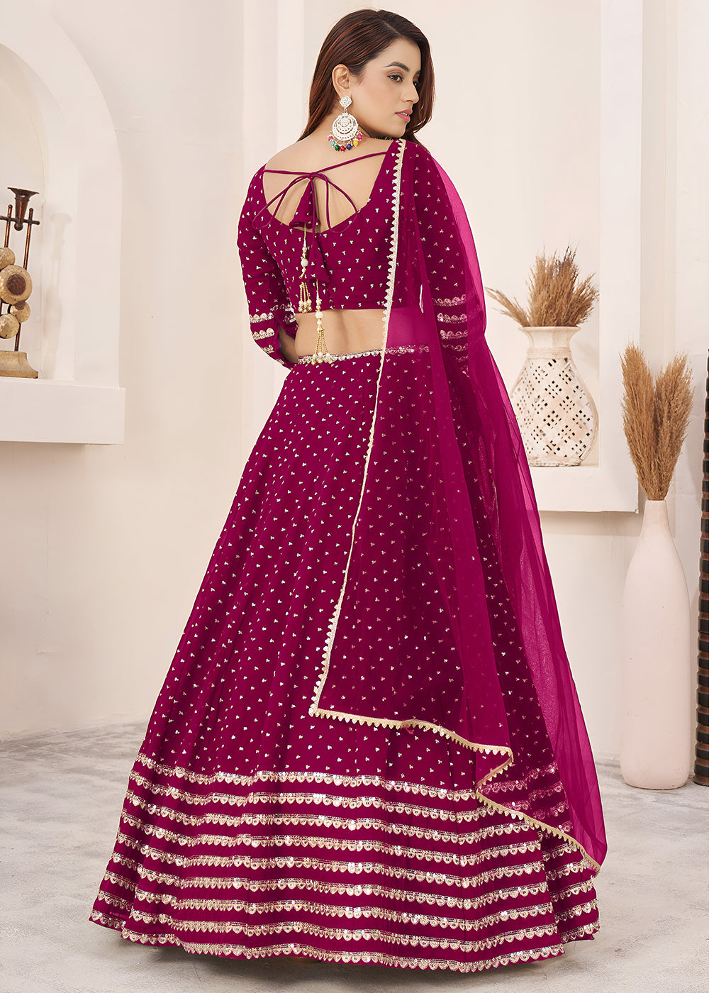 Buy Now Pink Sequin Zari Embroidered Work Function Lehenga Choli Online in US, UK, Canada, France, Italy, Germany, Sweden, UAE &amp; Worldwide at Empress Clothing.