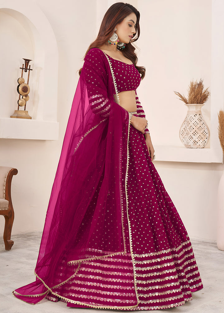 Buy Now Pink Sequin Zari Embroidered Work Function Lehenga Choli Online in US, UK, Canada, France, Italy, Germany, Sweden, UAE &amp; Worldwide at Empress Clothing.