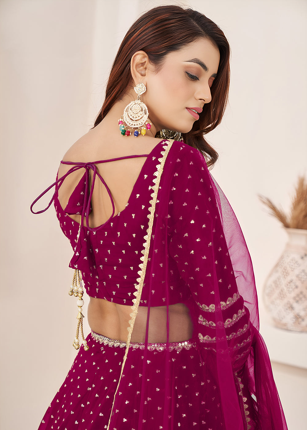 Buy Now Pink Sequin Zari Embroidered Work Function Lehenga Choli Online in US, UK, Canada, France, Italy, Germany, Sweden, UAE &amp; Worldwide at Empress Clothing.