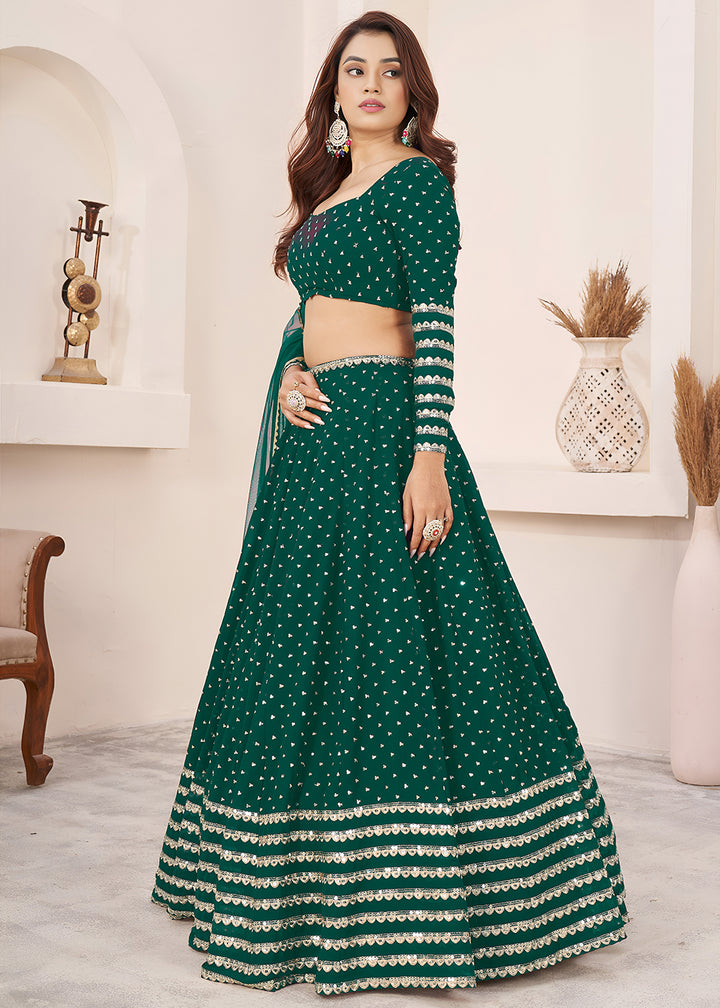 Buy Now Teal Sequin Zari Embroidered Work Function Lehenga Choli Online in US, UK, Canada, France, Italy, Germany, Sweden, UAE &amp; Worldwide at Empress Clothing.