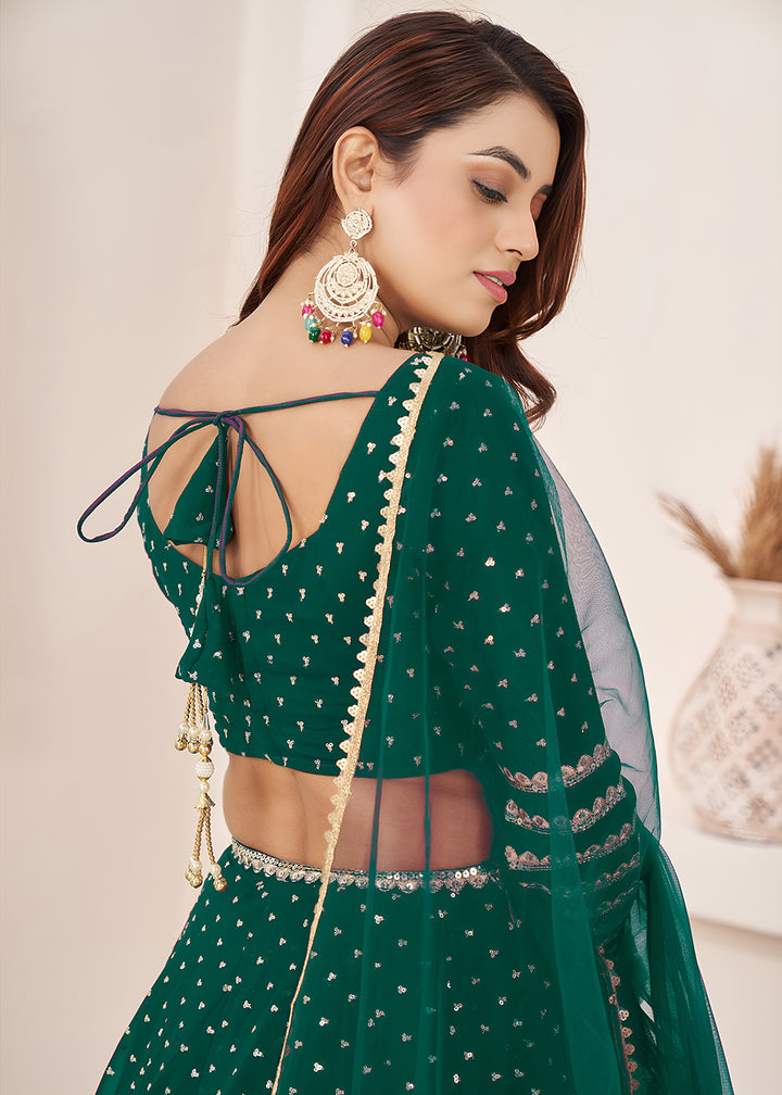 Buy Now Teal Sequin Zari Embroidered Work Function Lehenga Choli Online in US, UK, Canada, France, Italy, Germany, Sweden, UAE &amp; Worldwide at Empress Clothing.