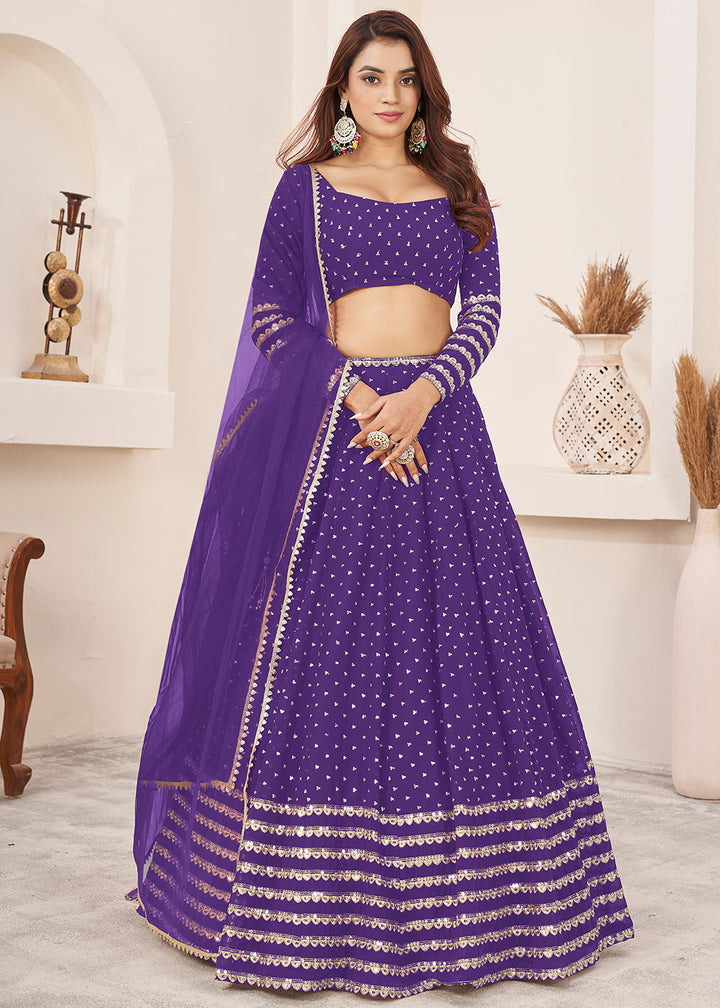 Buy Now Violet Sequin Zari Embroidered Work Function Lehenga Choli Online in US, UK, Canada, France, Italy, Germany, Sweden, UAE &amp; Worldwide at Empress Clothing.