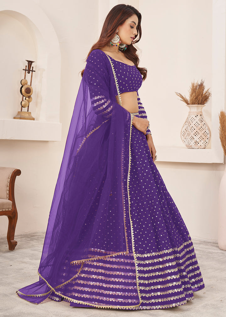 Buy Now Violet Sequin Zari Embroidered Work Function Lehenga Choli Online in US, UK, Canada, France, Italy, Germany, Sweden, UAE &amp; Worldwide at Empress Clothing.