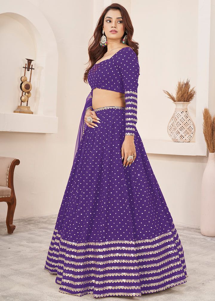 Buy Now Violet Sequin Zari Embroidered Work Function Lehenga Choli Online in US, UK, Canada, France, Italy, Germany, Sweden, UAE &amp; Worldwide at Empress Clothing.