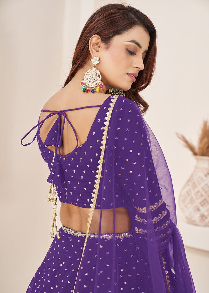 Buy Now Violet Sequin Zari Embroidered Work Function Lehenga Choli Online in US, UK, Canada, France, Italy, Germany, Sweden, UAE &amp; Worldwide at Empress Clothing.