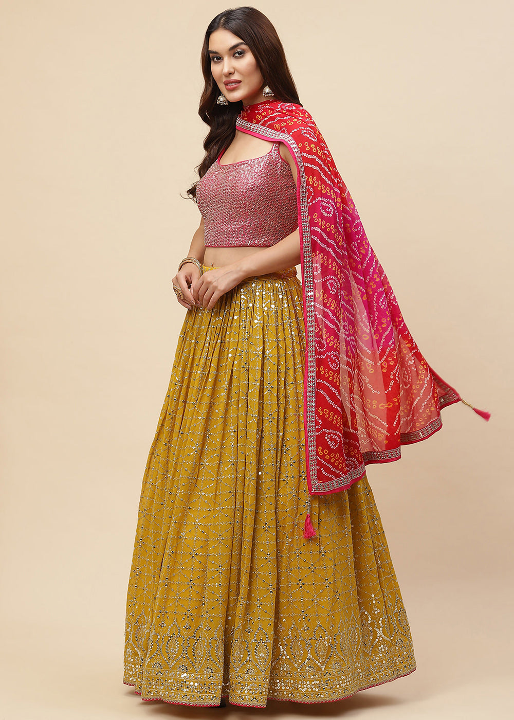 Buy Now Yellow & Pink Festive Style Embroidered Lehenga Choli Online in USA, UK, Canada, France, Italy, Germany, Australia, UAE & Worldwide at Empress Clothing.