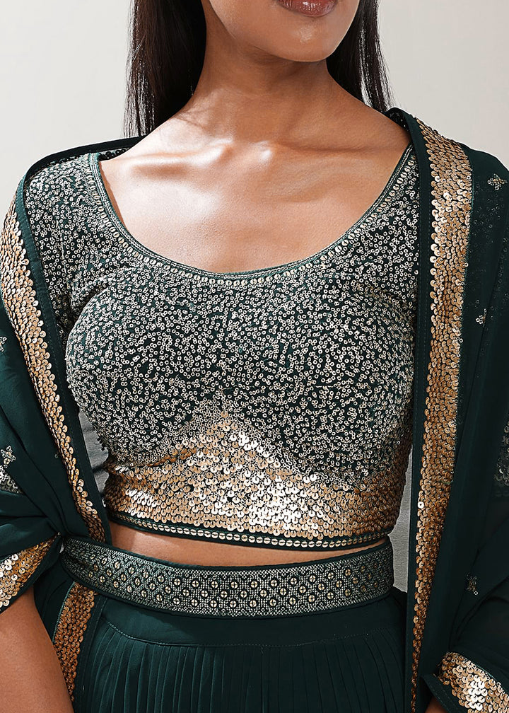 Buy Now Green Festive Style Embroidered Lehenga Choli Online in USA, UK, Canada, France, Italy, Germany, Australia, UAE, Qatar & Worldwide at Empress Clothing.