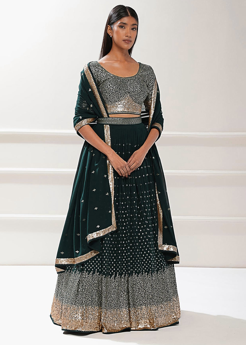 Buy Now Green Festive Style Embroidered Lehenga Choli Online in USA, UK, Canada, France, Italy, Germany, Australia, UAE, Qatar & Worldwide at Empress Clothing.