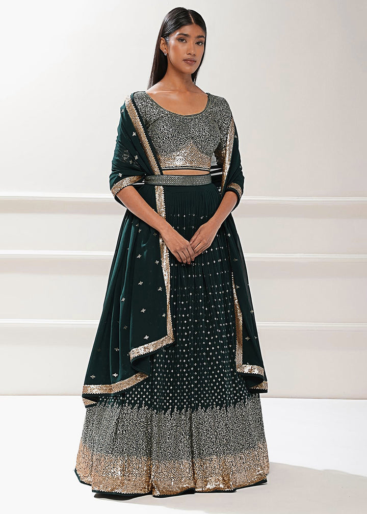 Buy Now Green Festive Style Embroidered Lehenga Choli Online in USA, UK, Canada, France, Italy, Germany, Australia, UAE, Qatar & Worldwide at Empress Clothing.