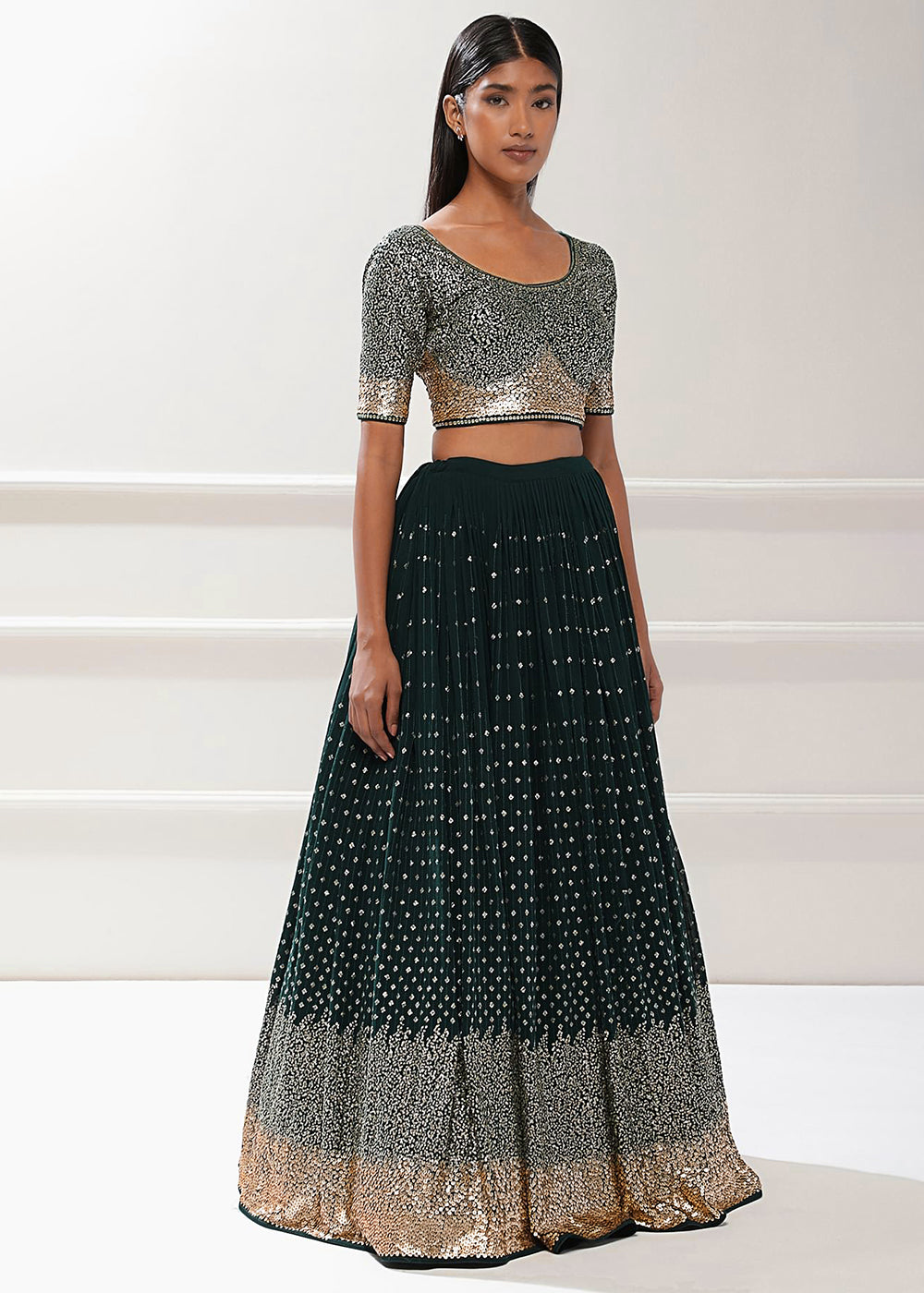 Buy Now Green Festive Style Embroidered Lehenga Choli Online in USA, UK, Canada, France, Italy, Germany, Australia, UAE, Qatar & Worldwide at Empress Clothing.