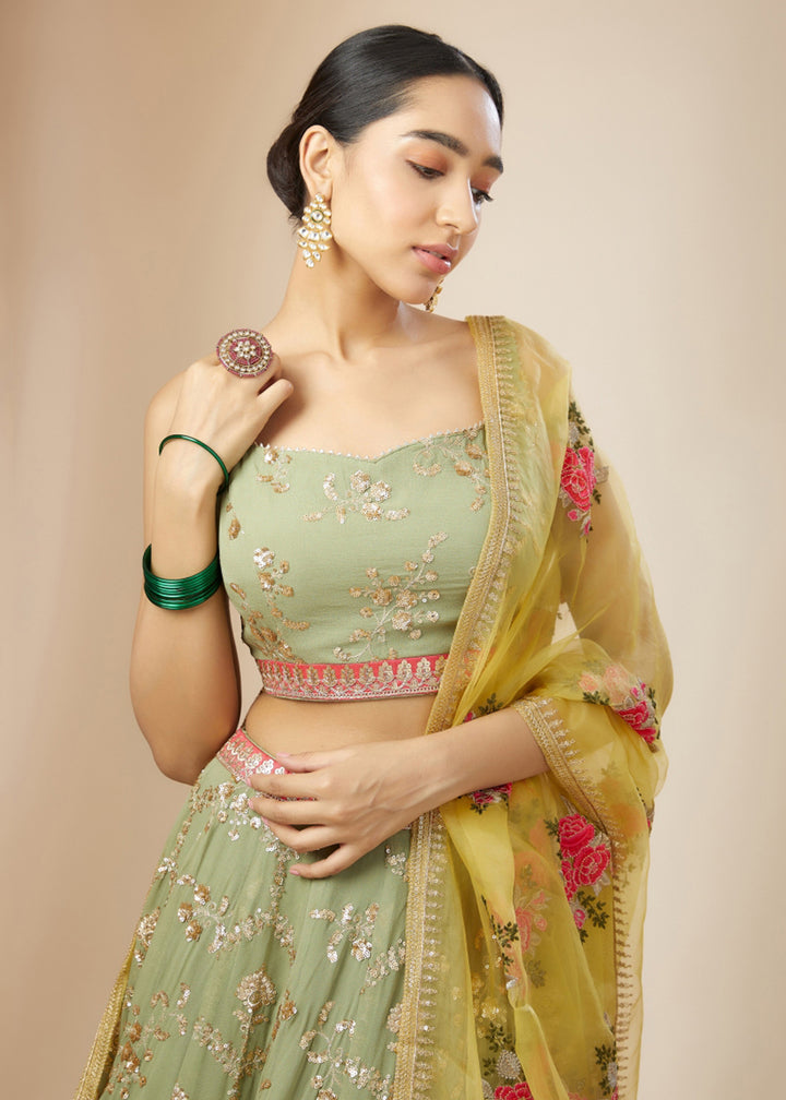 Buy Now Pista Green Festive Style Embroidered Lehenga Choli Online in USA, UK, Canada, France, Italy, Germany, Australia, UAE & Worldwide at Empress Clothing.