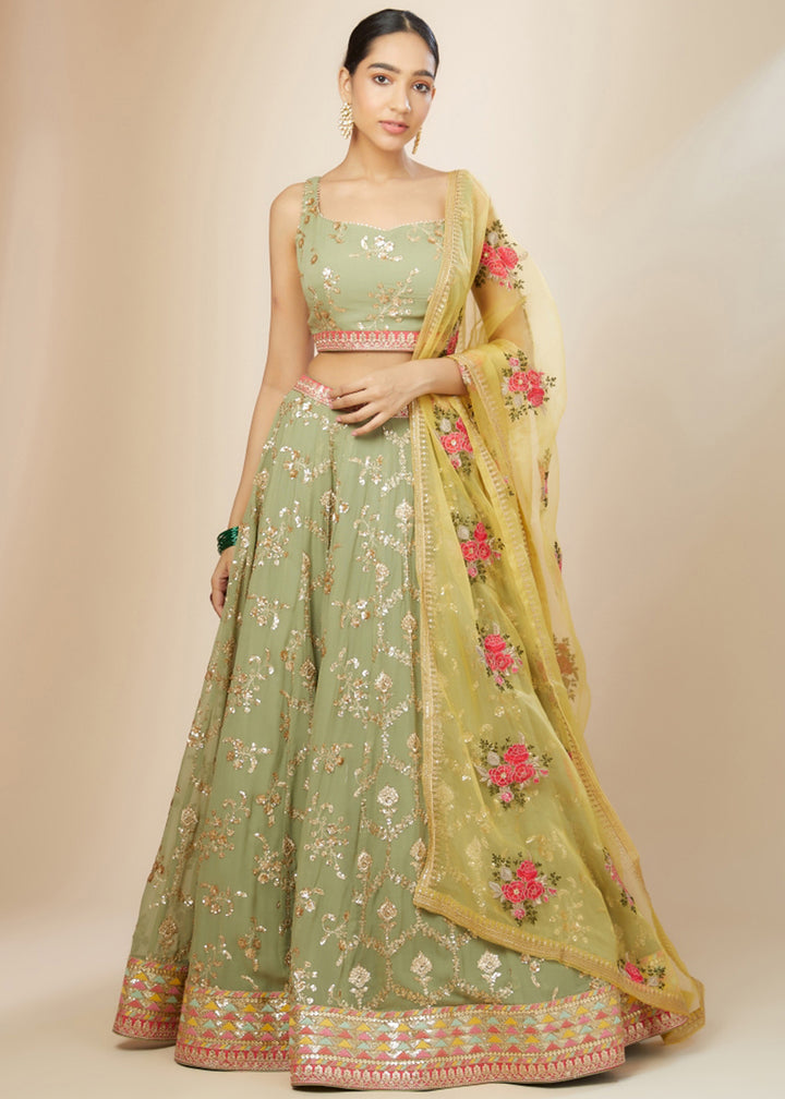 Buy Now Pista Green Festive Style Embroidered Lehenga Choli Online in USA, UK, Canada, France, Italy, Germany, Australia, UAE & Worldwide at Empress Clothing.