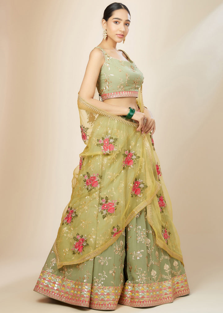 Buy Now Pista Green Festive Style Embroidered Lehenga Choli Online in USA, UK, Canada, France, Italy, Germany, Australia, UAE & Worldwide at Empress Clothing.