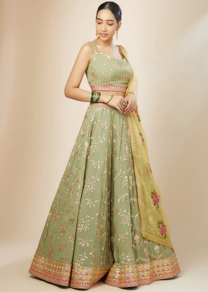 Buy Now Pista Green Festive Style Embroidered Lehenga Choli Online in USA, UK, Canada, France, Italy, Germany, Australia, UAE & Worldwide at Empress Clothing.