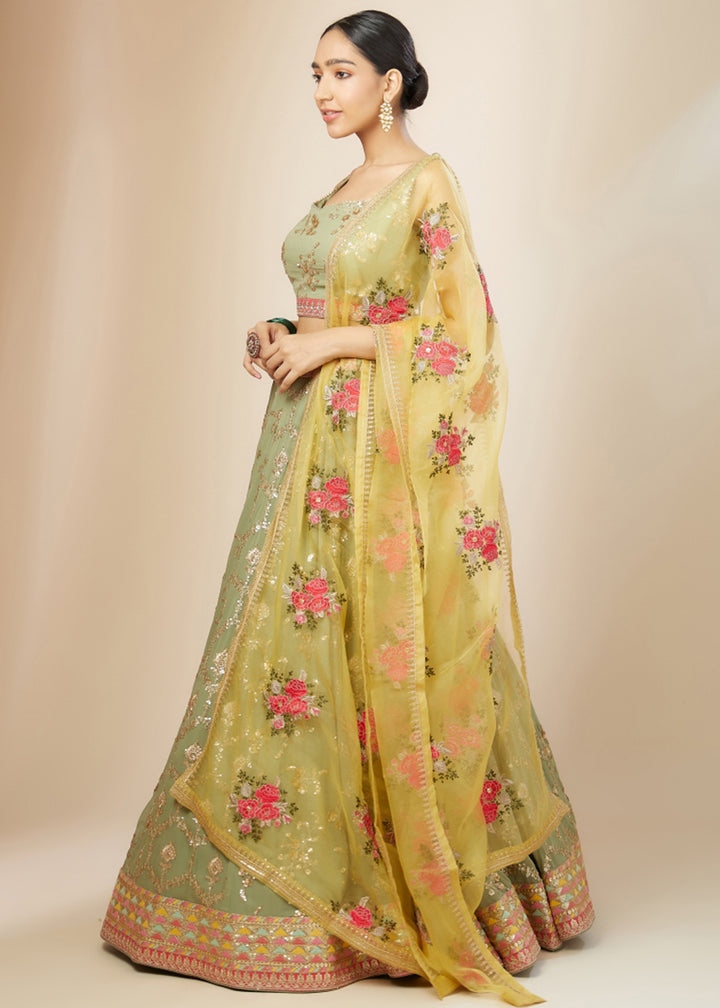 Buy Now Pista Green Festive Style Embroidered Lehenga Choli Online in USA, UK, Canada, France, Italy, Germany, Australia, UAE & Worldwide at Empress Clothing.