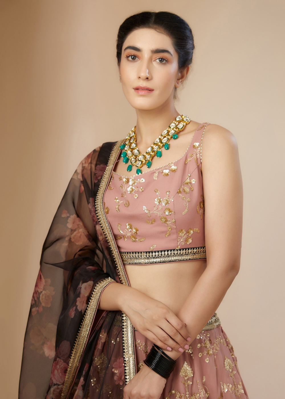 Buy Now Pink & Brown Festive Style Embroidered Lehenga Choli Online in USA, UK, Canada, France, Italy, Germany, Australia, UAE & Worldwide at Empress Clothing.