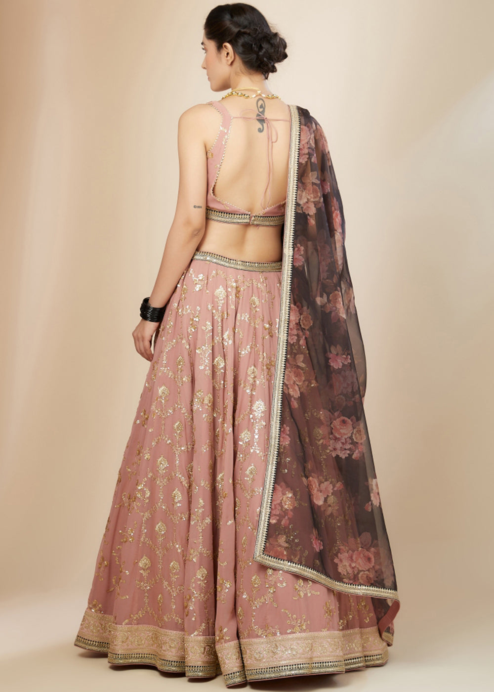 Buy Now Pink & Brown Festive Style Embroidered Lehenga Choli Online in USA, UK, Canada, France, Italy, Germany, Australia, UAE & Worldwide at Empress Clothing.