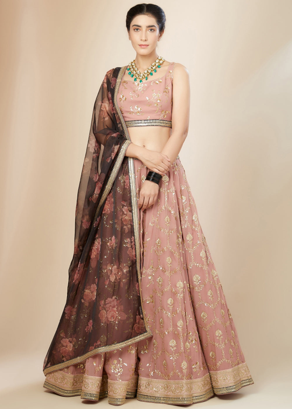 Buy Now Pink & Brown Festive Style Embroidered Lehenga Choli Online in USA, UK, Canada, France, Italy, Germany, Australia, UAE & Worldwide at Empress Clothing.