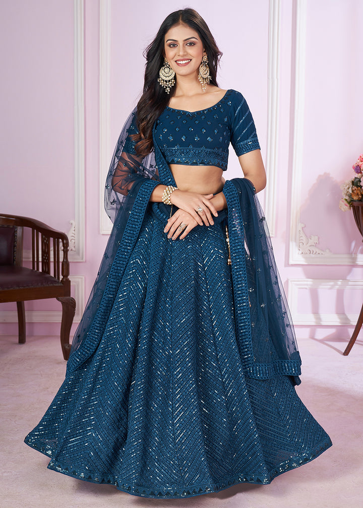 Buy Now Georgette Embroidered Blue Color Bridesmaids Lehenga Choli Online in USA, UK, Canada & Worldwide at Empress Clothing.