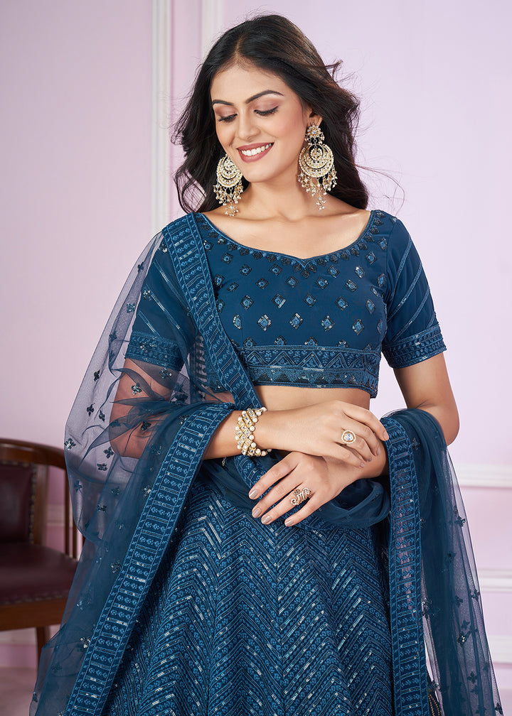 Buy Now Georgette Embroidered Blue Color Bridesmaids Lehenga Choli Online in USA, UK, Canada & Worldwide at Empress Clothing.