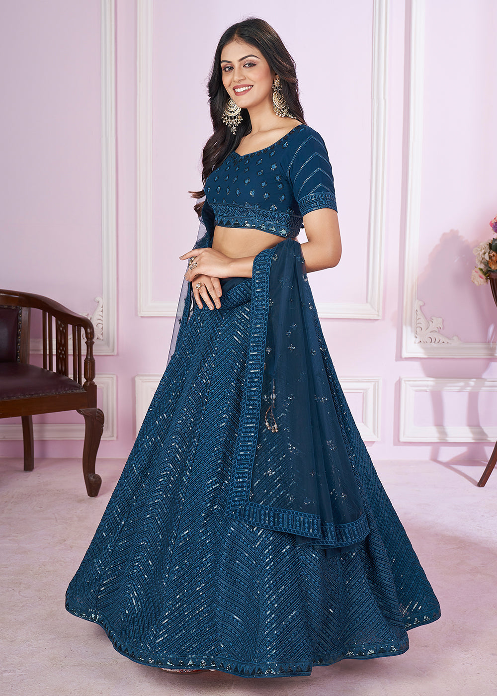 Buy Now Georgette Embroidered Blue Color Bridesmaids Lehenga Choli Online in USA, UK, Canada & Worldwide at Empress Clothing.