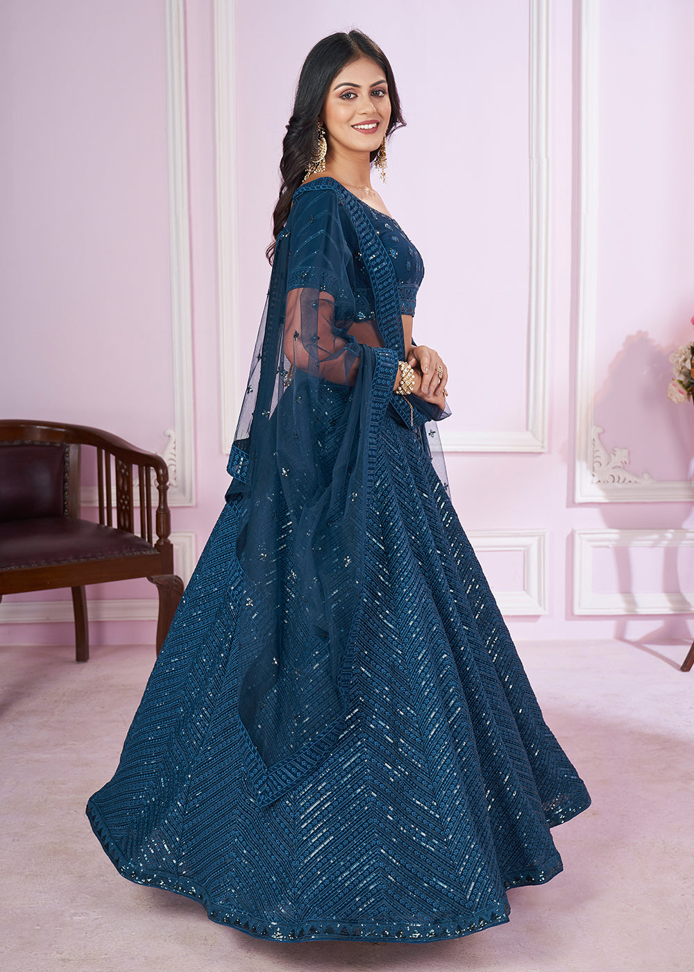 Buy Now Georgette Embroidered Blue Color Bridesmaids Lehenga Choli Online in USA, UK, Canada & Worldwide at Empress Clothing.