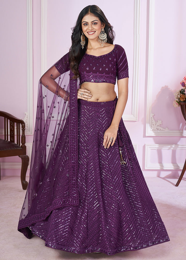 Buy Now Georgette Embroidered Purple Color Bridesmaids Lehenga Choli Online in USA, UK, Canada & Worldwide at Empress Clothing.