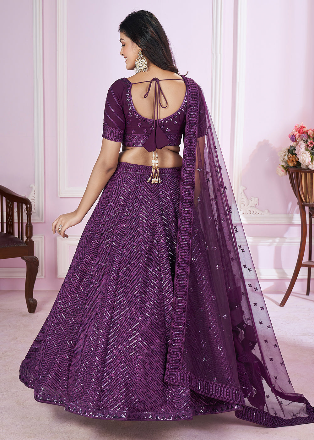 Buy Now Georgette Embroidered Purple Color Bridesmaids Lehenga Choli Online in USA, UK, Canada & Worldwide at Empress Clothing.