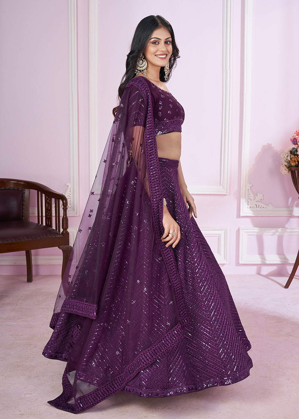 Buy Now Georgette Embroidered Purple Color Bridesmaids Lehenga Choli Online in USA, UK, Canada & Worldwide at Empress Clothing.