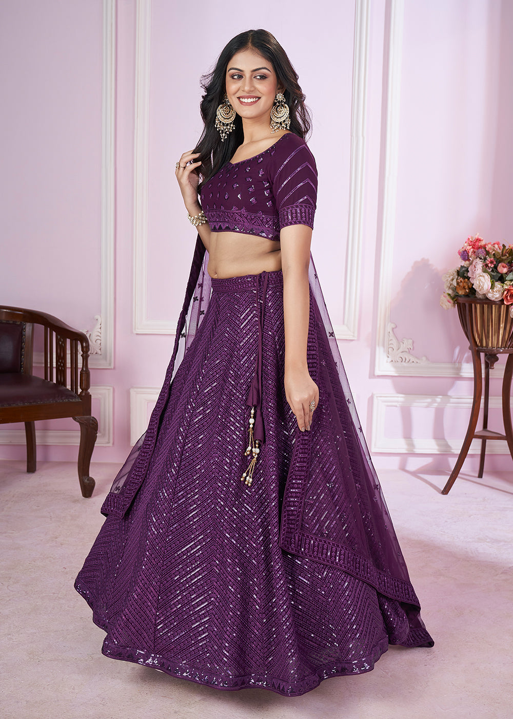 Buy Now Georgette Embroidered Purple Color Bridesmaids Lehenga Choli Online in USA, UK, Canada & Worldwide at Empress Clothing.