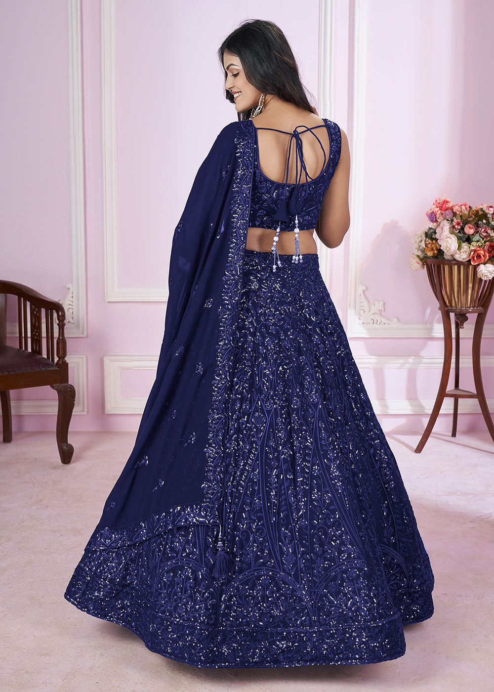 Buy Now Georgette Embroidered Blue Color Reception Lehenga Choli Online in USA, UK, Canada & Worldwide at Empress Clothing.