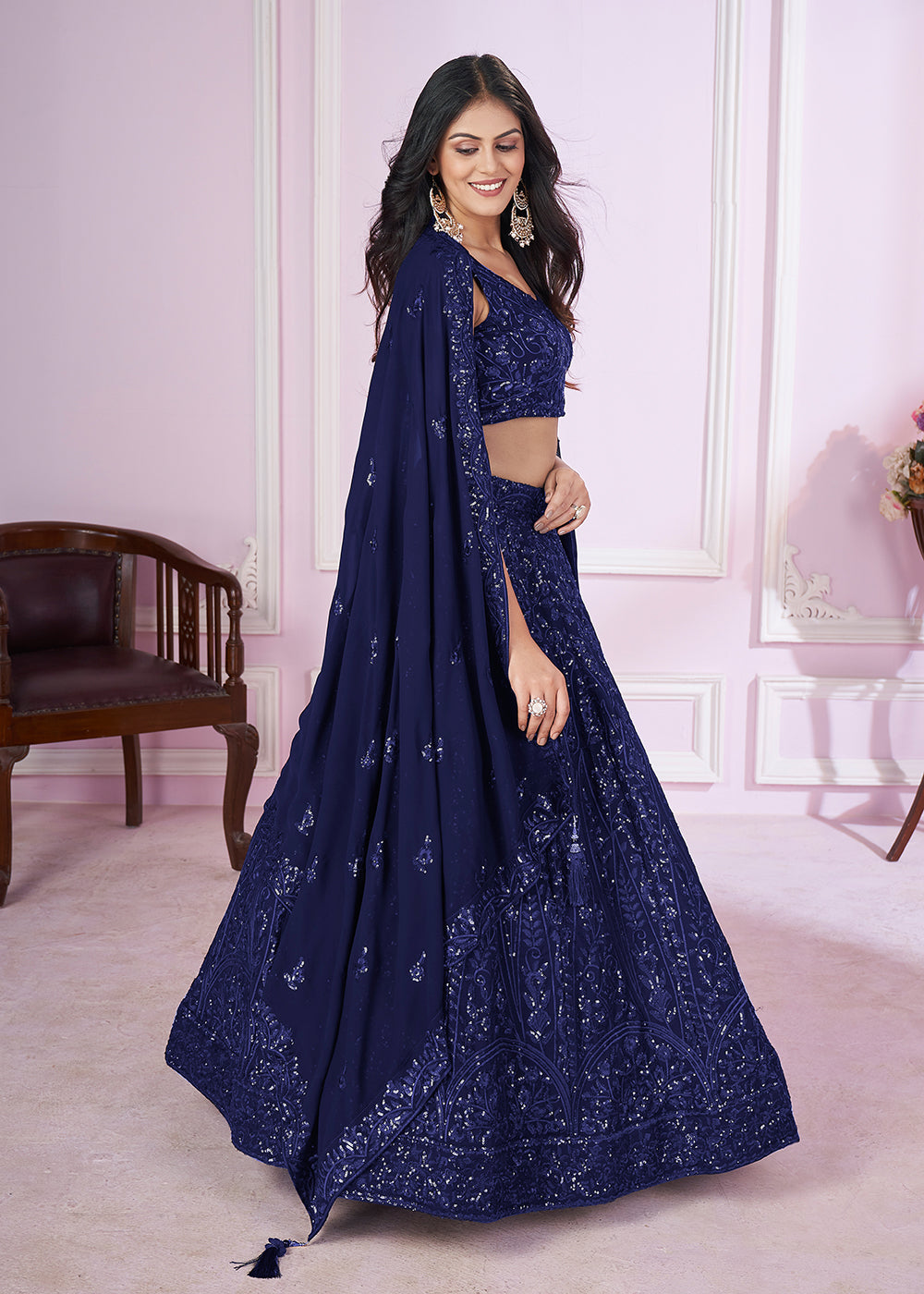 Buy Now Georgette Embroidered Blue Color Reception Lehenga Choli Online in USA, UK, Canada & Worldwide at Empress Clothing.