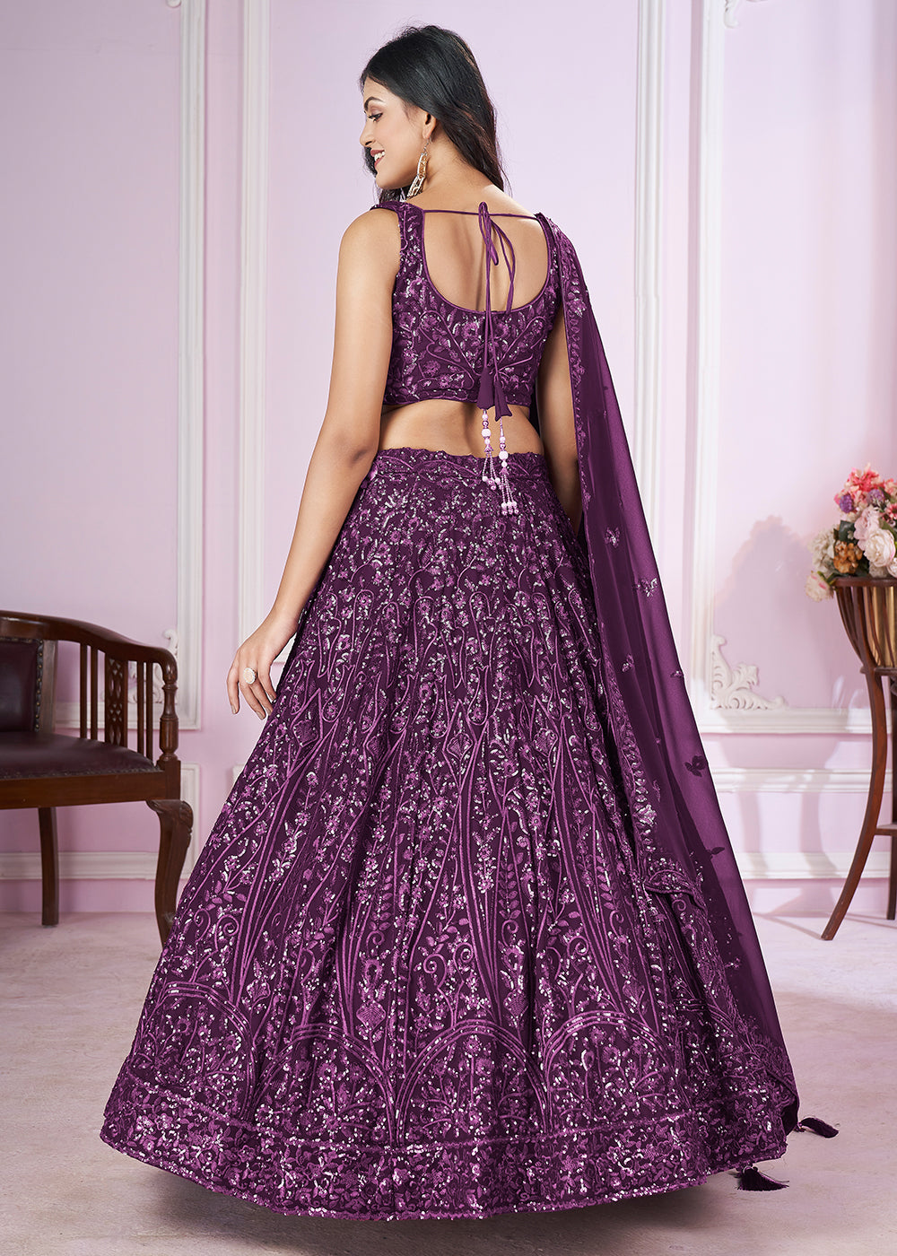 Buy Now Georgette Embroidered Purple Color Reception Lehenga Choli Online in USA, UK, Canada & Worldwide at Empress Clothing.