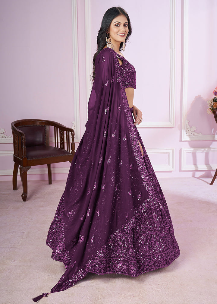 Buy Now Georgette Embroidered Purple Color Reception Lehenga Choli Online in USA, UK, Canada & Worldwide at Empress Clothing.