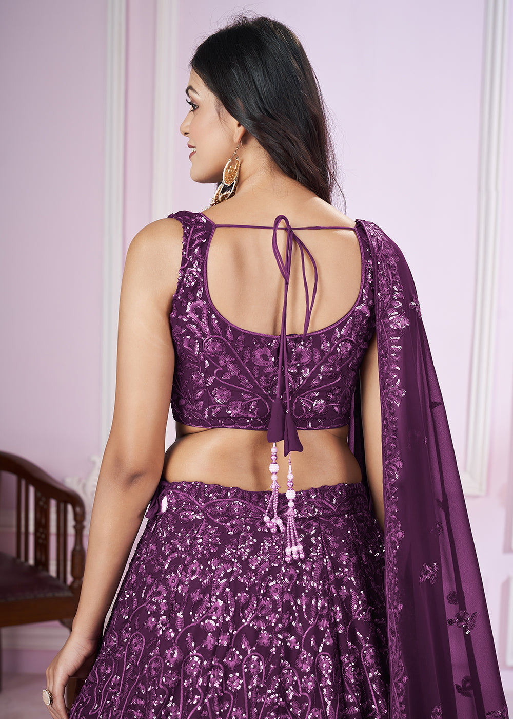 Buy Now Georgette Embroidered Purple Color Reception Lehenga Choli Online in USA, UK, Canada & Worldwide at Empress Clothing.