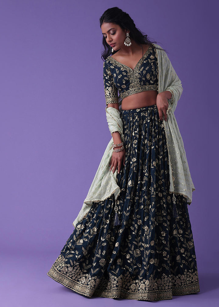 Buy Now Navy Blue Festive Style Embroidered Lehenga Choli Online in USA, UK, Canada, France, Italy, Germany, Australia, UAE & Worldwide at Empress Clothing.