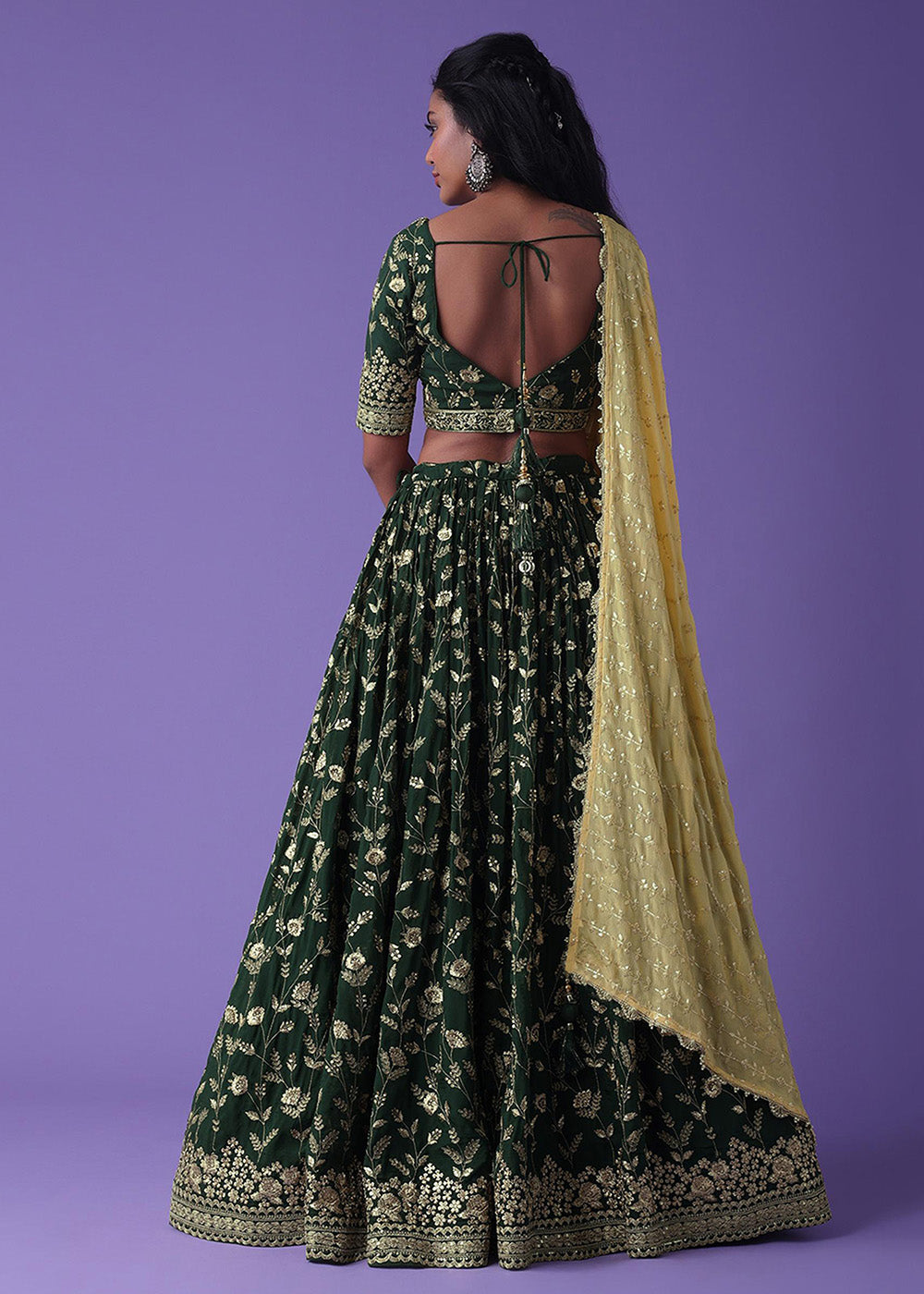 Buy Now Dark Green Festive Style Embroidered Lehenga Choli Online in USA, UK, Canada, France, Italy, Germany, Australia, UAE & Worldwide at Empress Clothing.