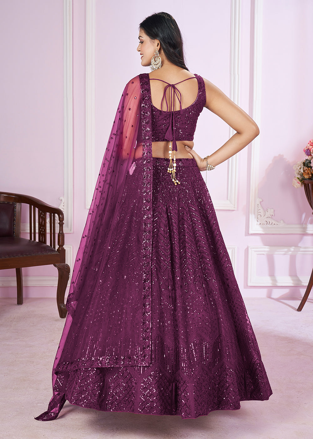 Buy Now Soft Net Embroidered Purple Color Reception Lehenga Choli Online in USA, UK, Canada & Worldwide at Empress Clothing. 