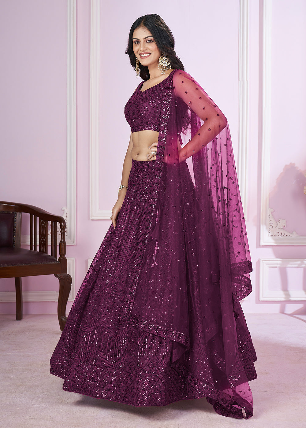 Buy Now Soft Net Embroidered Purple Color Reception Lehenga Choli Online in USA, UK, Canada & Worldwide at Empress Clothing. 