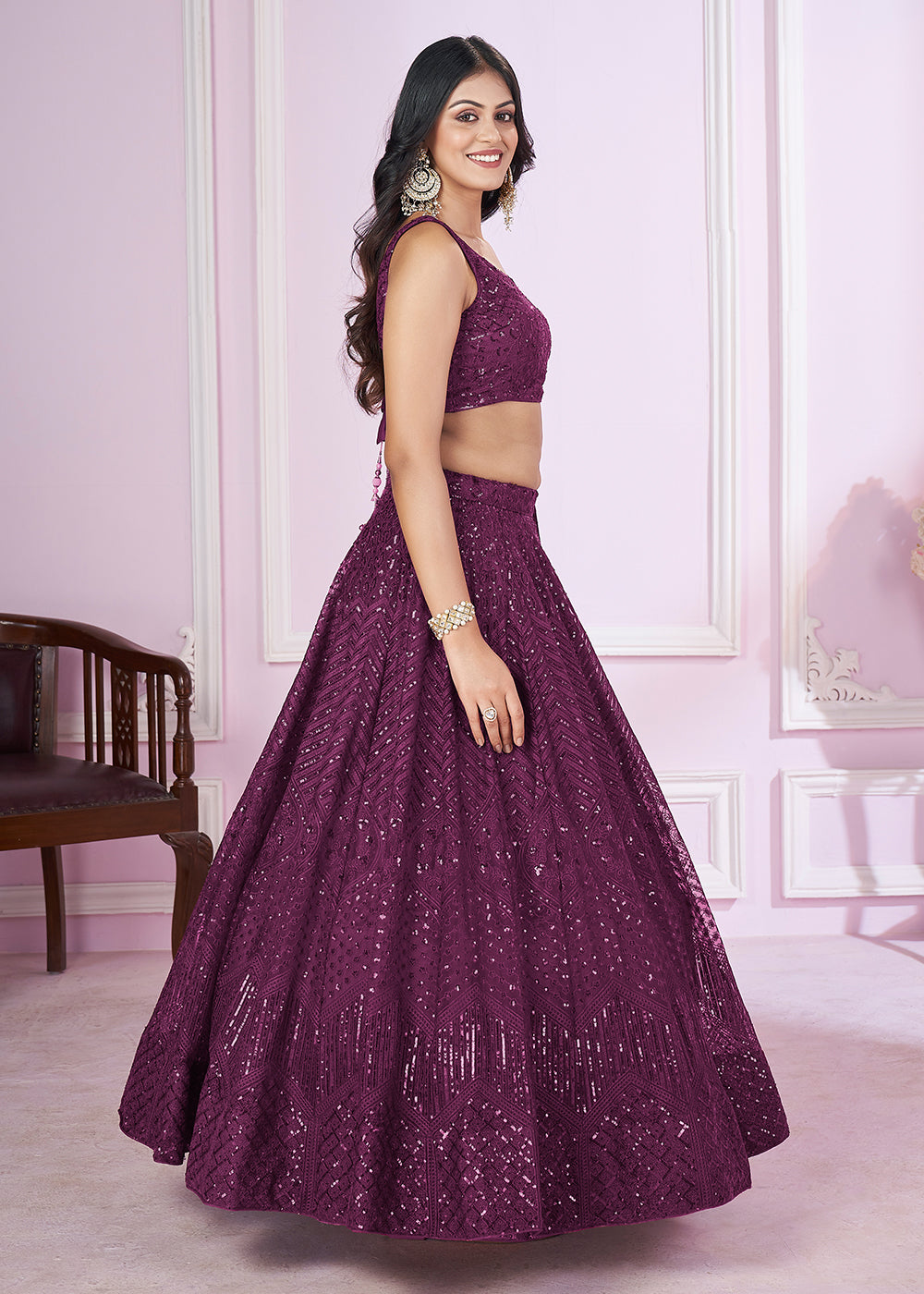 Buy Now Soft Net Embroidered Purple Color Reception Lehenga Choli Online in USA, UK, Canada & Worldwide at Empress Clothing. 