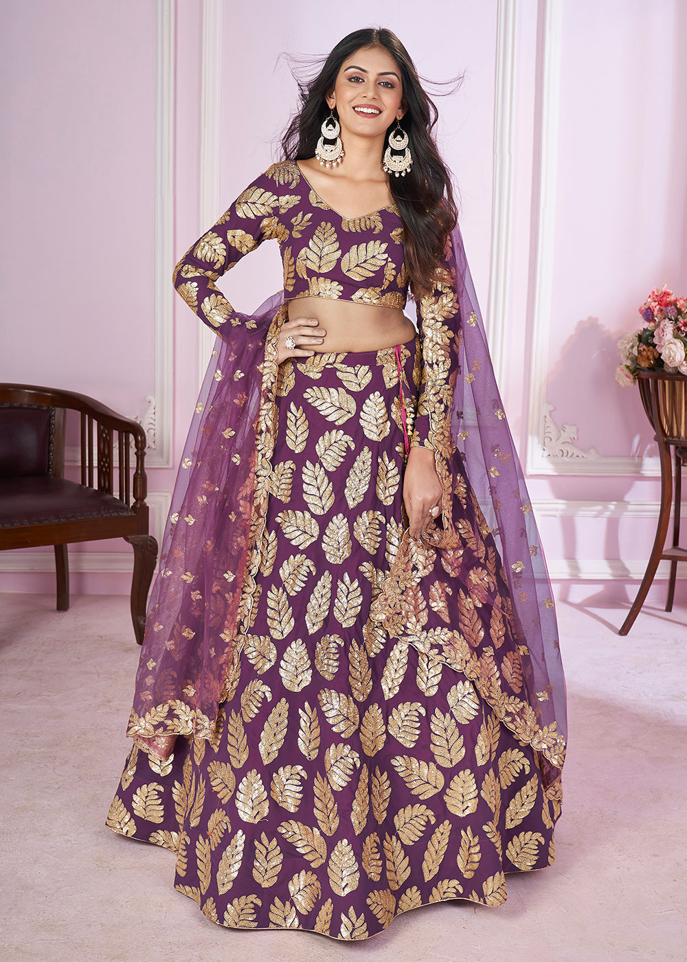 Buy Now Embroidered Georgette Purple Color Reception Lehenga Choli Online in USA, UK, Canada & Worldwide at Empress Clothing.