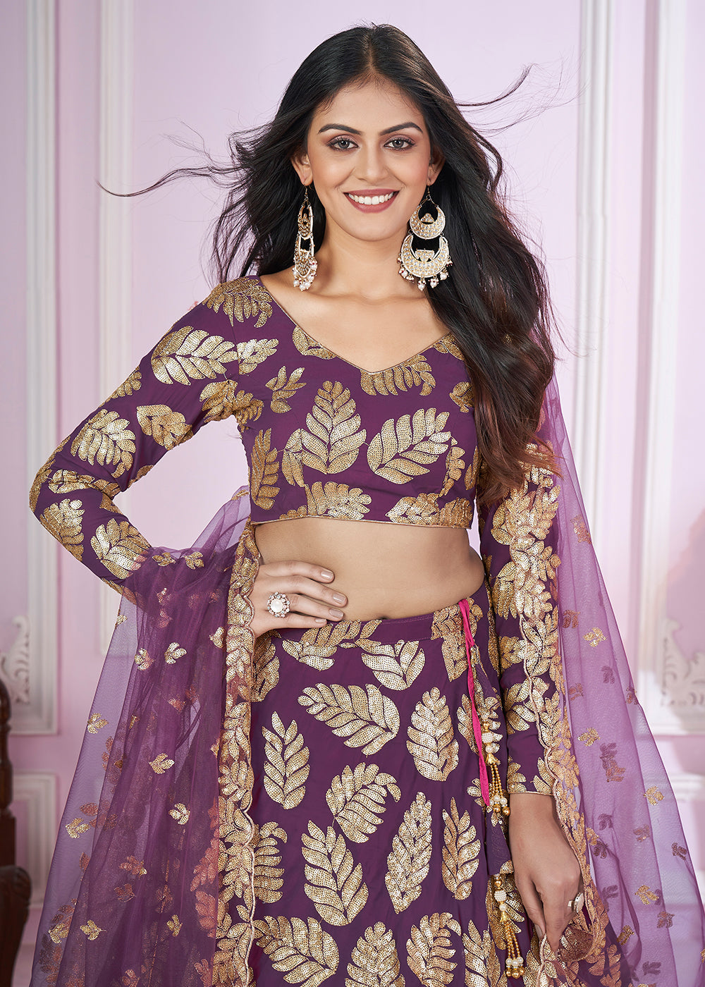 Buy Now Embroidered Georgette Purple Color Reception Lehenga Choli Online in USA, UK, Canada & Worldwide at Empress Clothing.