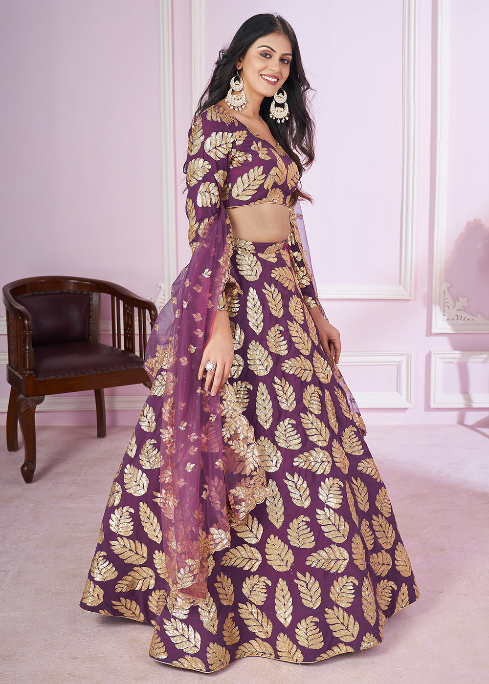 Buy Now Embroidered Georgette Purple Color Reception Lehenga Choli Online in USA, UK, Canada & Worldwide at Empress Clothing.