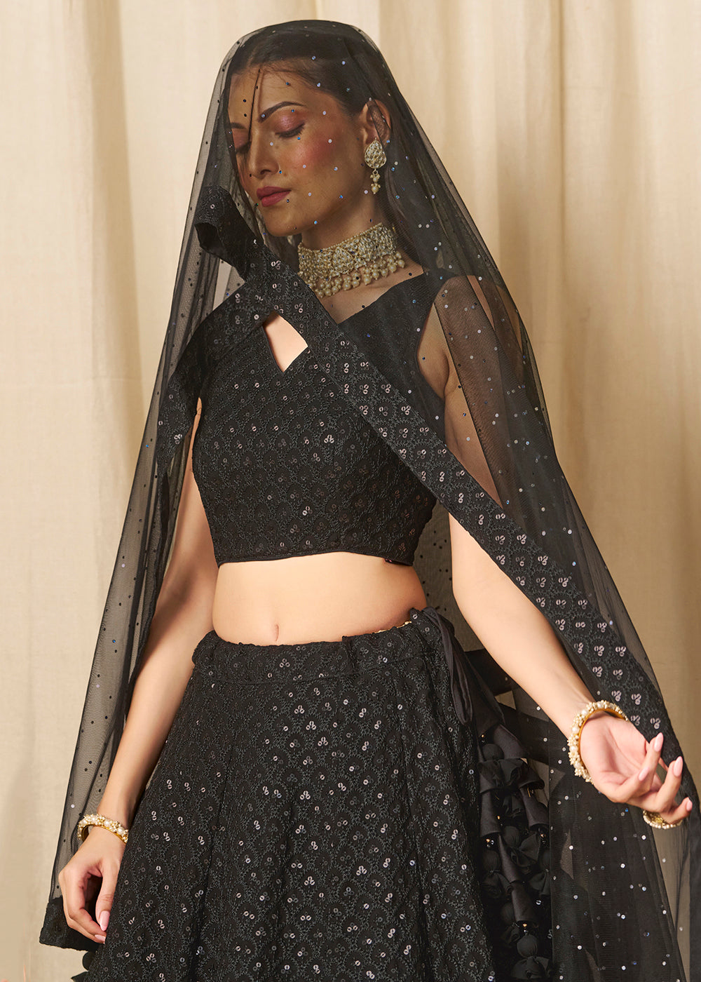 Buy Now Threads & Sequins Work Black Festive Style Lehenga Choli Online in USA, UK, Canada, France, Italy, Germany, Austria, UAE & Worldwide at Empress Clothing.