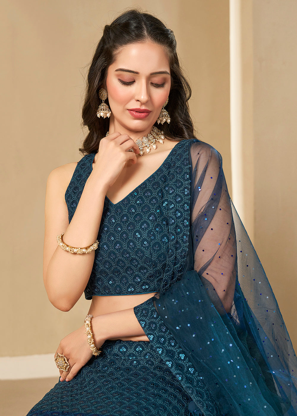 Buy Now Threads & Sequins Work Blue Festive Style Lehenga Choli Online in USA, UK, Canada, France, Italy, Germany, Austria, UAE & Worldwide at Empress Clothing.