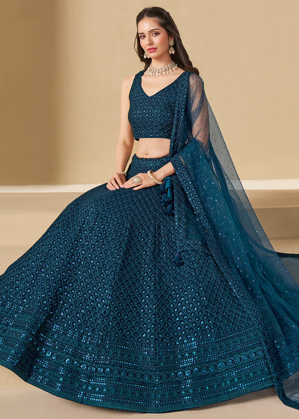 Buy Now Threads & Sequins Work Blue Festive Style Lehenga Choli Online in USA, UK, Canada, France, Italy, Germany, Austria, UAE & Worldwide at Empress Clothing.