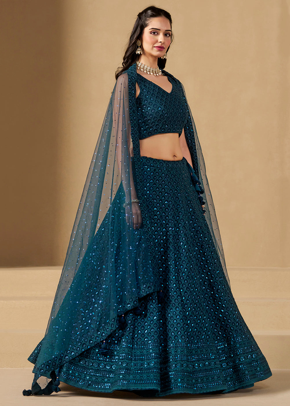 Buy Now Threads & Sequins Work Blue Festive Style Lehenga Choli Online in USA, UK, Canada, France, Italy, Germany, Austria, UAE & Worldwide at Empress Clothing.